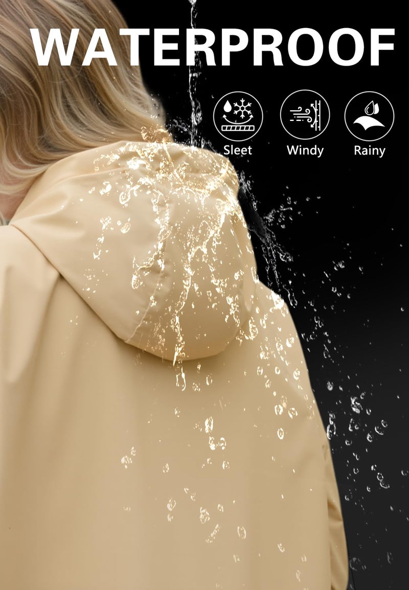 Zando Travel Rain Coats for Women Packable - Rain Jacket Women Waterproof Windbreaker Jacket Lightweight Long Raincoat with hood Spring Fall Trench Coat for Outdoor Gifts Light Khaki M - Image 2
