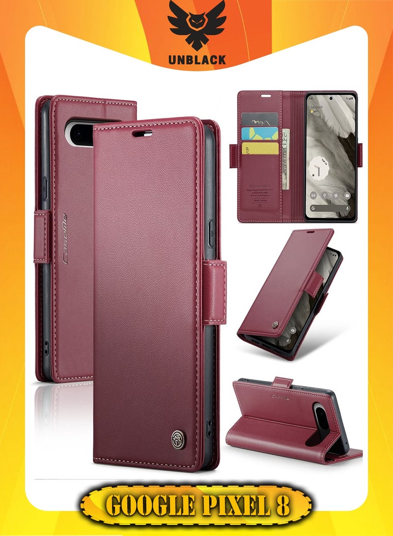 CaseMe CaseMe Flip Wallet Case For Google Pixel 8, [RFID Blocking] PU Leather Wallet Flip Folio Case with Card Holder Kickstand Shockproof Phone Cover (Red)  - Image 1