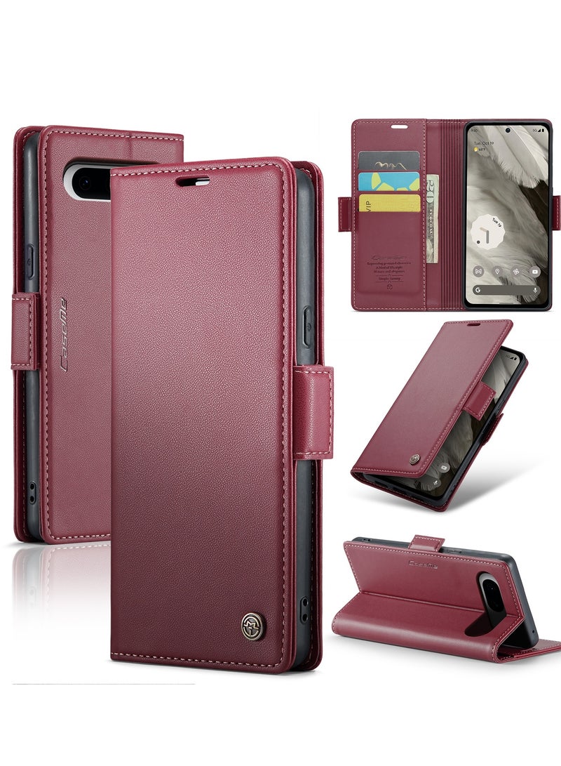 CaseMe CaseMe Flip Wallet Case For Google Pixel 8, [RFID Blocking] PU Leather Wallet Flip Folio Case with Card Holder Kickstand Shockproof Phone Cover (Red)  - Image 2