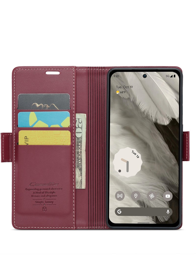 CaseMe CaseMe Flip Wallet Case For Google Pixel 8, [RFID Blocking] PU Leather Wallet Flip Folio Case with Card Holder Kickstand Shockproof Phone Cover (Red)  - Image 5