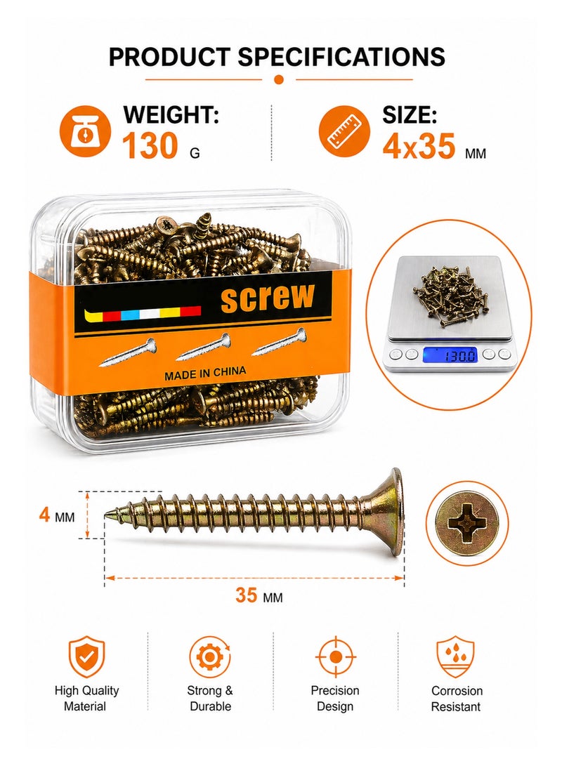 Premium Screws 4x35mm 130g Pack – High Strength Steel Wood Screws for Durable Fixing DIY Furniture Assembly - Image 2