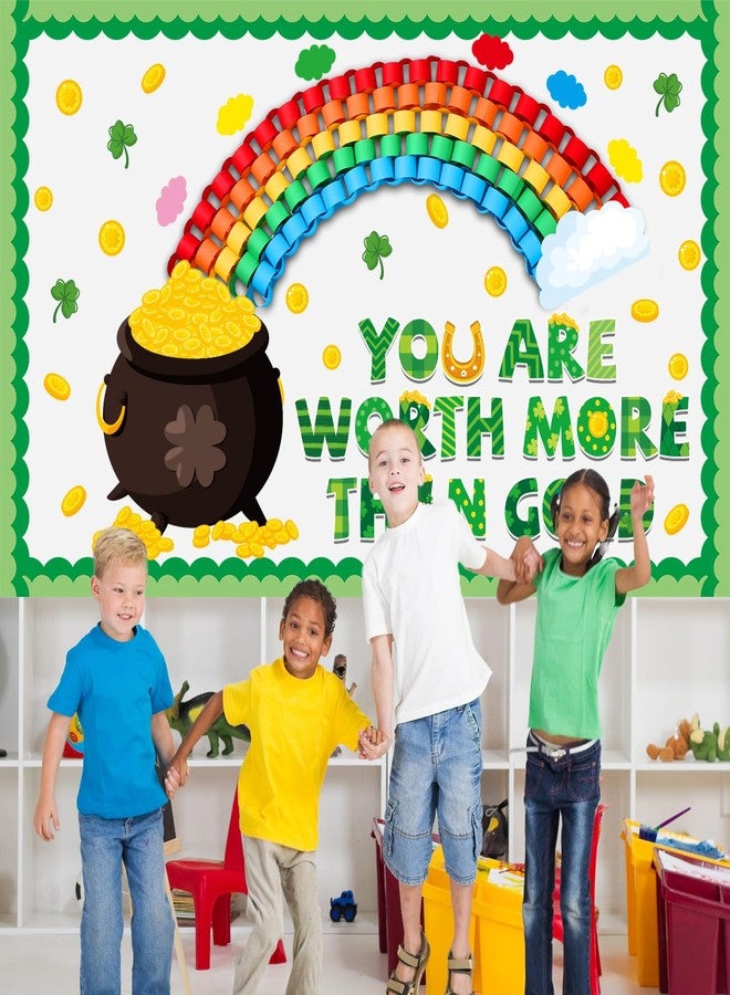 Lonfliness St.Patrick's Day Bulletin Board Decoration Set 3D Rainbow Shamrock Gold Coin Cutouts You are Worth More Than Gold Classroom Bulletin Board for School Chalkboard Wall Decor St. Patrick Party Supplies - Image 5