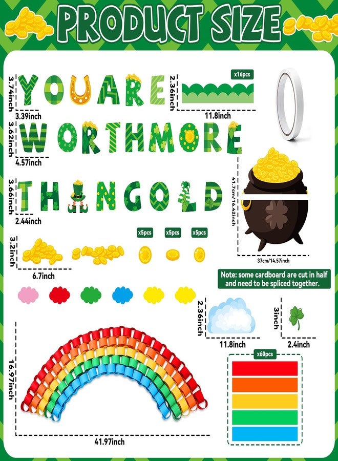 Lonfliness St.Patrick's Day Bulletin Board Decoration Set 3D Rainbow Shamrock Gold Coin Cutouts You are Worth More Than Gold Classroom Bulletin Board for School Chalkboard Wall Decor St. Patrick Party Supplies - Image 2