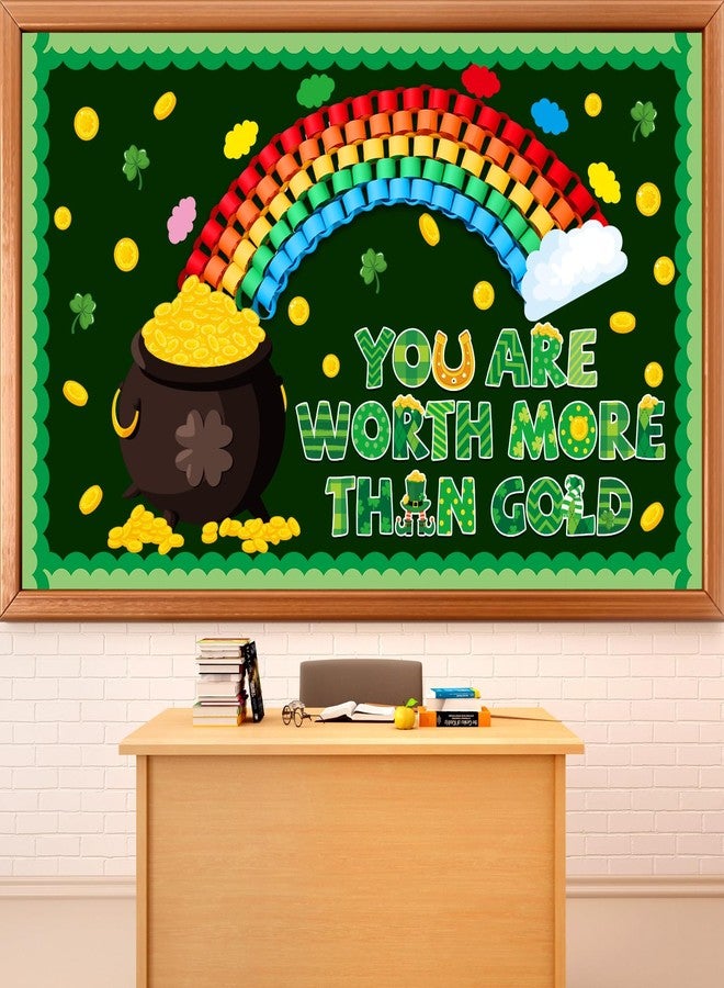 Lonfliness St.Patrick's Day Bulletin Board Decoration Set 3D Rainbow Shamrock Gold Coin Cutouts You are Worth More Than Gold Classroom Bulletin Board for School Chalkboard Wall Decor St. Patrick Party Supplies - Image 1