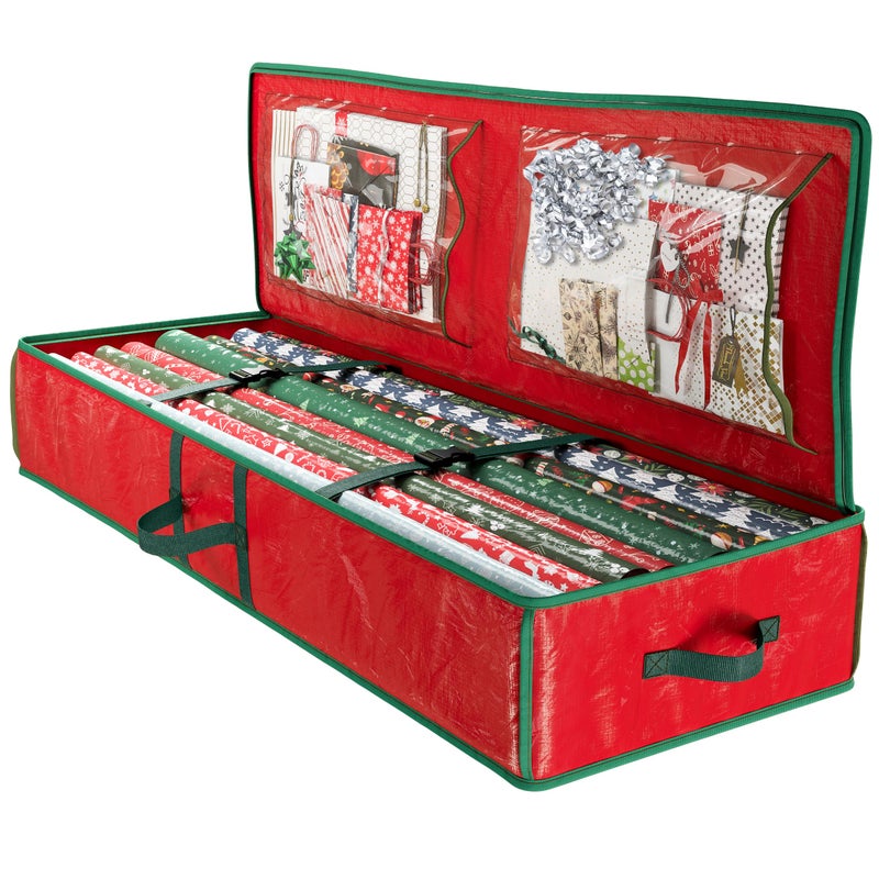 URBUNDY Heavy Duty Wrapping Paper Organizer Storage Bag Red - Christmas Storage Organizer For Wrapping Paper And Gift Bag Storage - Wrappings Papers Storages Container - Holiday Christmas Decorations - Image 1