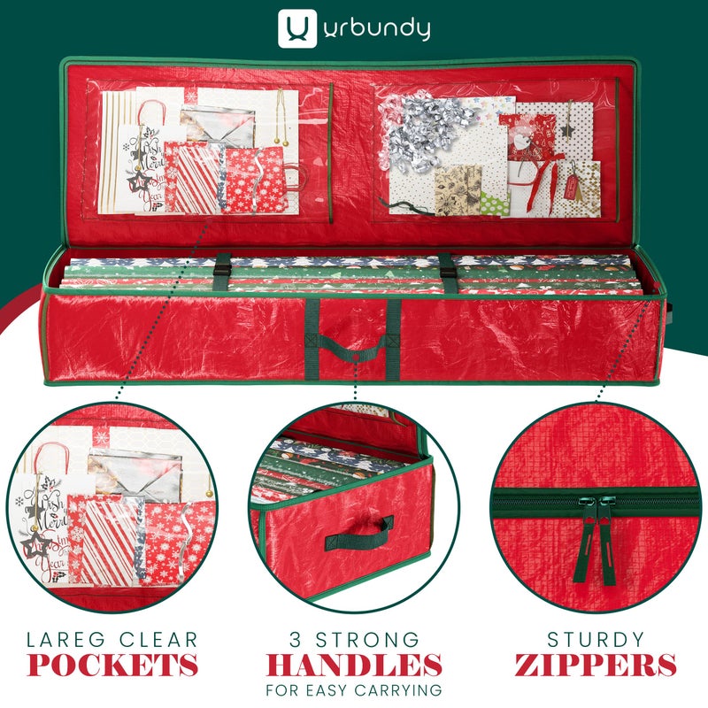 URBUNDY Heavy Duty Wrapping Paper Organizer Storage Bag Red - Christmas Storage Organizer For Wrapping Paper And Gift Bag Storage - Wrappings Papers Storages Container - Holiday Christmas Decorations - Image 5