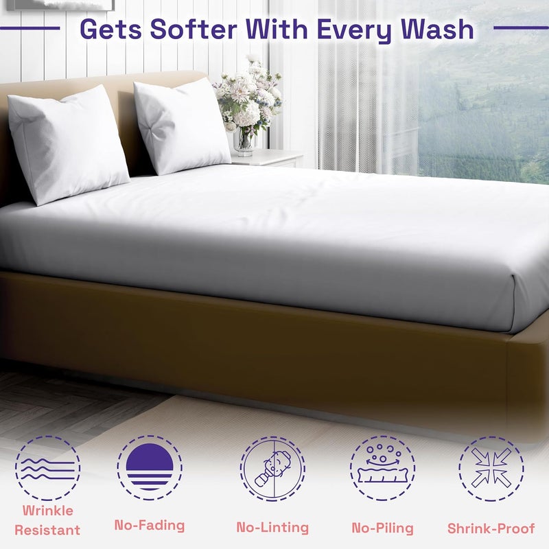 Wakefit طقم ملاءات كينج بحجم 100% قطن عضوي 400 TC 4 قطع ملاءات كينج ناعمة وقابلة للتنفس بحجم كينج نسج ساتين 15 جيب عميق طقم ملاءات كينج بيضاء - Image 2