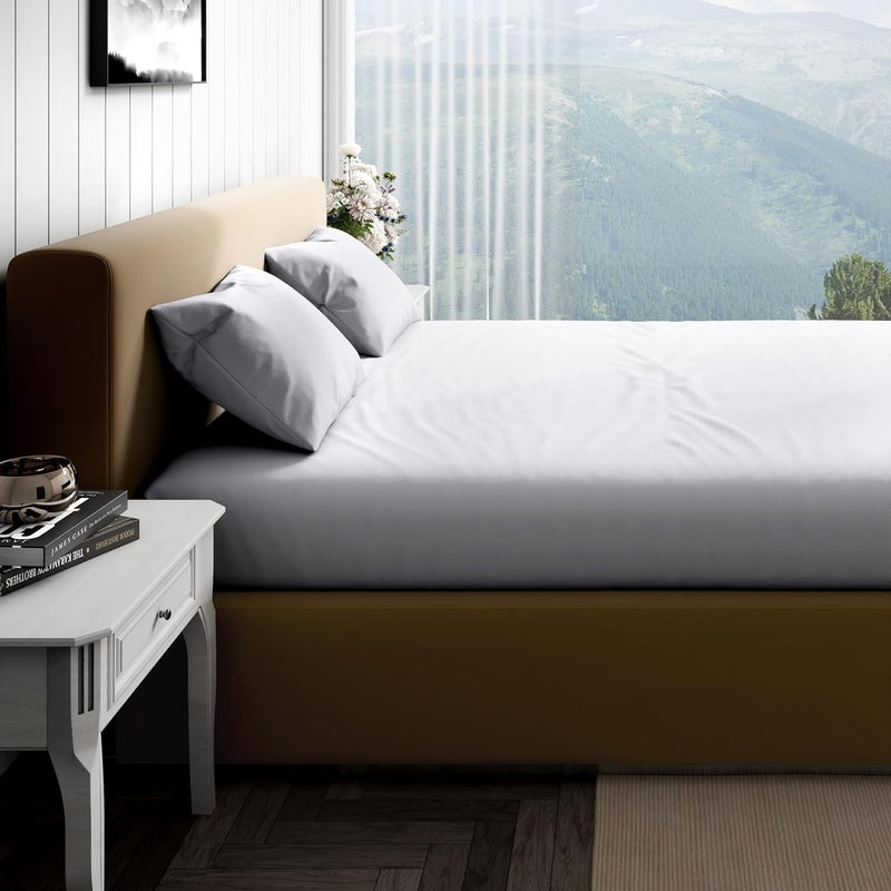 Wakefit طقم ملاءات كينج بحجم 100% قطن عضوي 400 TC 4 قطع ملاءات كينج ناعمة وقابلة للتنفس بحجم كينج نسج ساتين 15 جيب عميق طقم ملاءات كينج بيضاء - Image 3