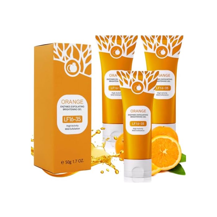 Charunee 3Pcs Orange Exfoliating Gel Scrub for Face and Body,Orange Scented Exfoliator Clear Gel with Enzymes Deep Clean Pores, Remove Blackheads & Moisturize Skin for All Types Skin