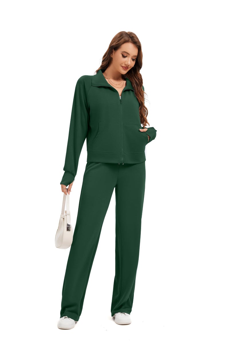 Sixstar Women Two Piece Outfits Sweatsuit Zip Up Sweatshirt Wide Leg Sweatpant Matching Travel Tracksuit Lounge Sets - Image 3