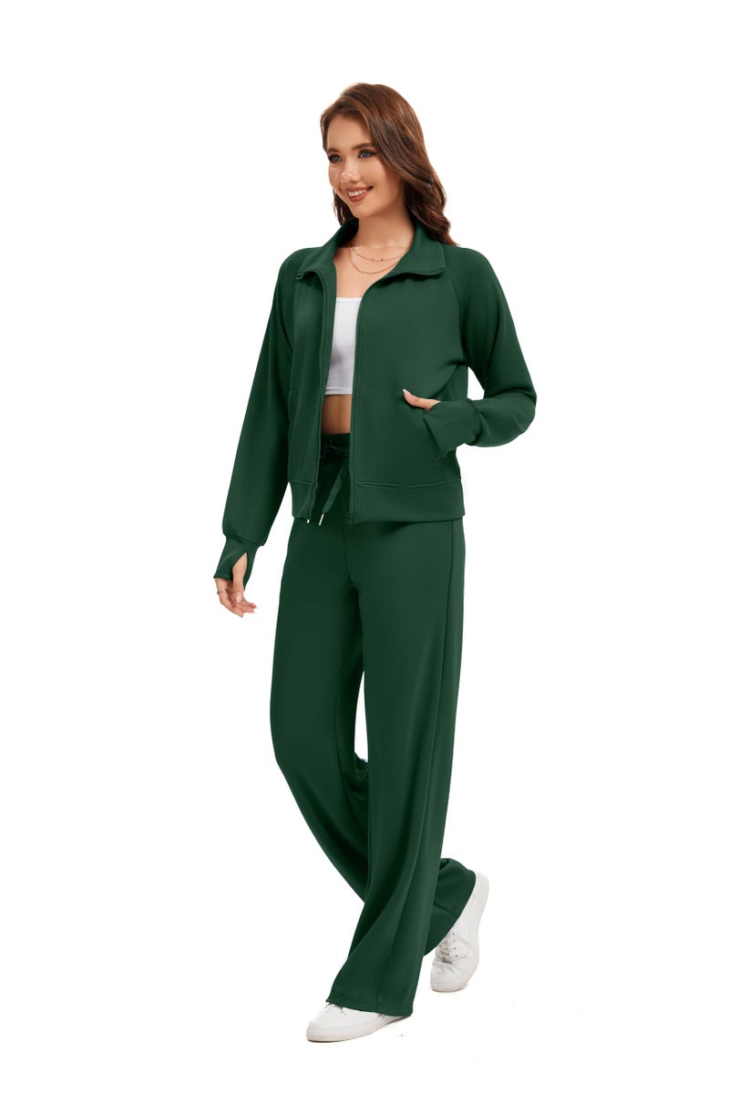 Sixstar Women Two Piece Outfits Sweatsuit Zip Up Sweatshirt Wide Leg Sweatpant Matching Travel Tracksuit Lounge Sets - Image 5