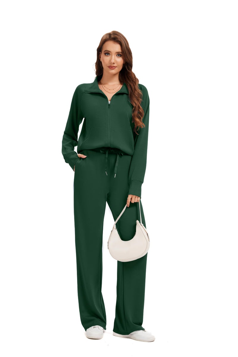 Sixstar Women Two Piece Outfits Sweatsuit Zip Up Sweatshirt Wide Leg Sweatpant Matching Travel Tracksuit Lounge Sets - Image 2