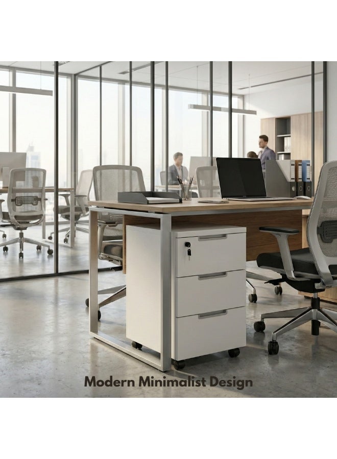 Sky Land Skyland 3-Drawer Mobile Pedestal with Central Lock, Under-Desk Wooden File Cabinet on Casters, A4 File Drawer, Smooth Slides, White - Image 3