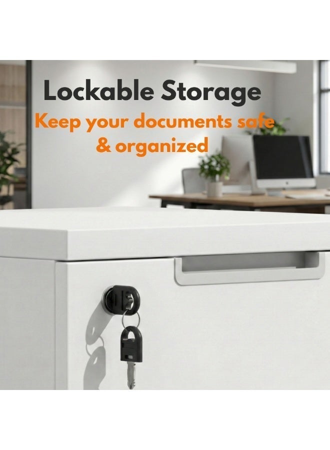 Sky Land Skyland 3-Drawer Mobile Pedestal with Central Lock, Under-Desk Wooden File Cabinet on Casters, A4 File Drawer, Smooth Slides, White - Image 4