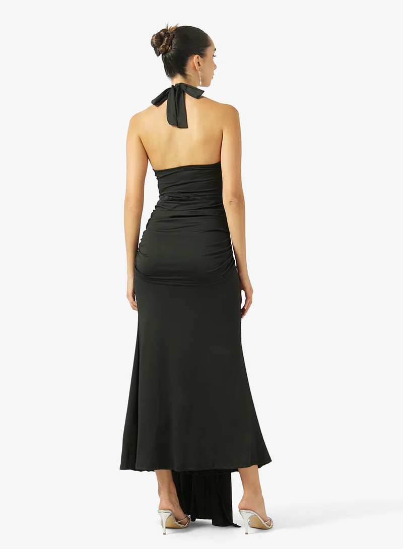 جينجر Halter Neck Knot Detail Bodycon Dress