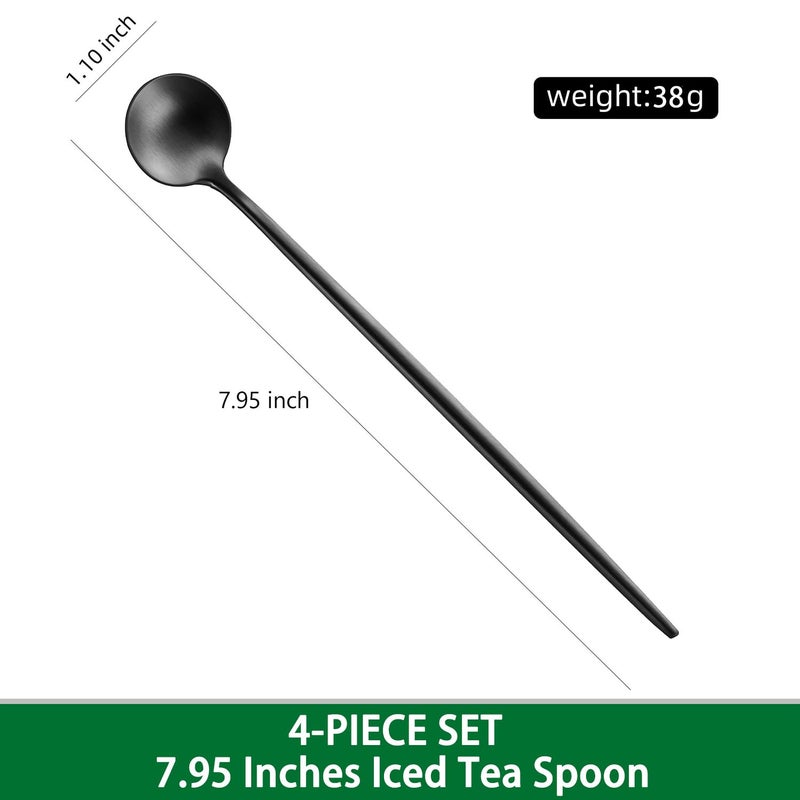 Dehov 7.95 Inch Matte Black Iced Tea Spoons,4 PCs Sturdy Long Spoon For Stirring Coffee,Cocktail,Milk,Dessert,SS18/10 Satin Black Long Handle Iced Teaspoons For Mixing - Image 2