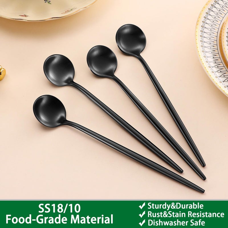 Dehov 7.95 Inch Matte Black Iced Tea Spoons,4 PCs Sturdy Long Spoon For Stirring Coffee,Cocktail,Milk,Dessert,SS18/10 Satin Black Long Handle Iced Teaspoons For Mixing - Image 3