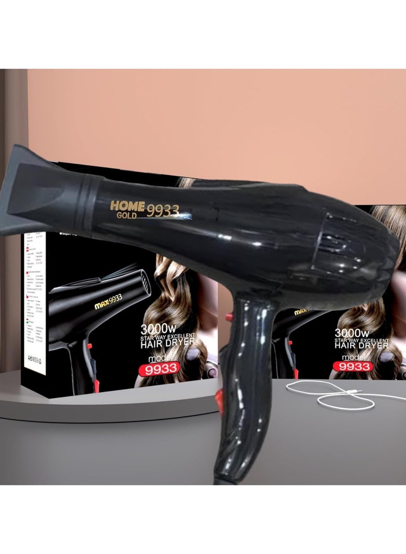 هوم جولد مجفف ومصفف الشعر الاحترافي من هوم جولد 3000 واط موديل 9933، أسود - Image 5