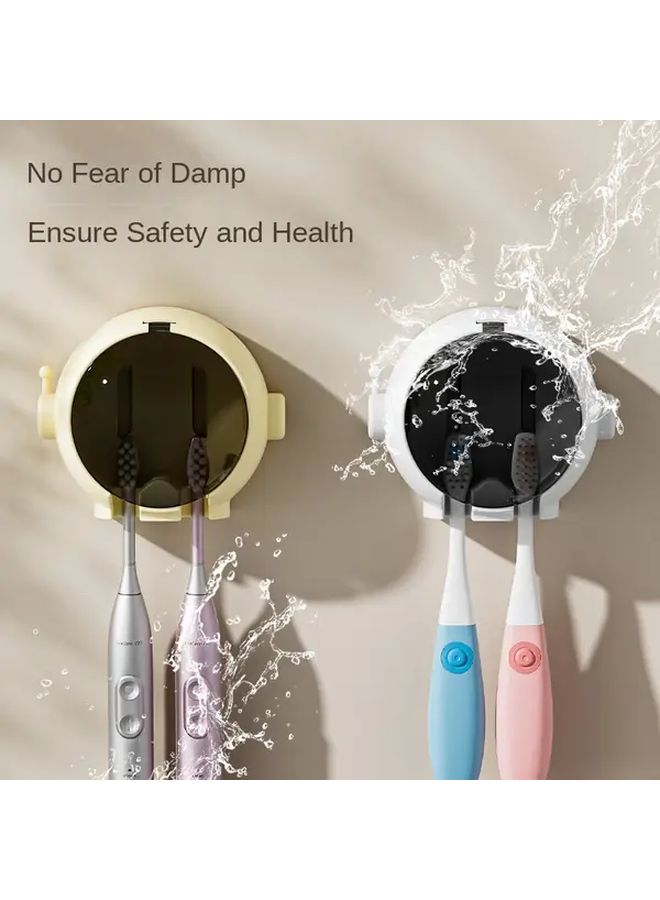 Light Pink Wall Mounted Toothbrush Holder With Dust Cover No Drill Space Saving Bathroom Organizer - Image 2