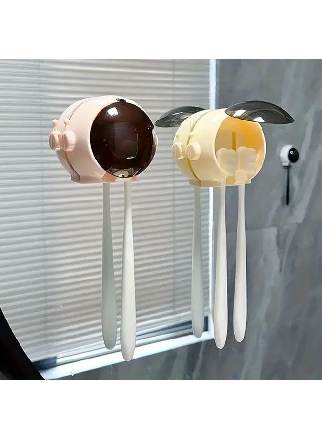 Light Pink Wall Mounted Toothbrush Holder With Dust Cover No Drill Space Saving Bathroom Organizer - Image 4