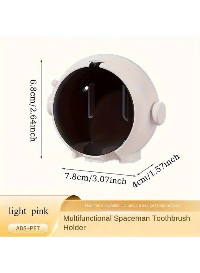 Light Pink Wall Mounted Toothbrush Holder With Dust Cover No Drill Space Saving Bathroom Organizer - Image 3
