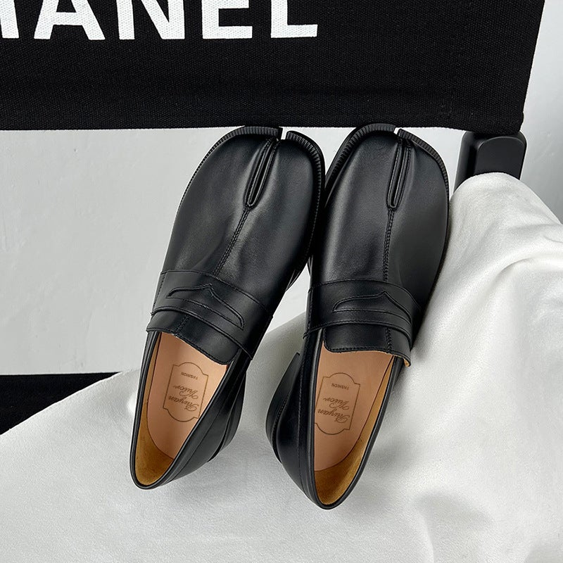 Split-Toe Loafer Shoes Unisex Flat Leather Loafers - Image 2