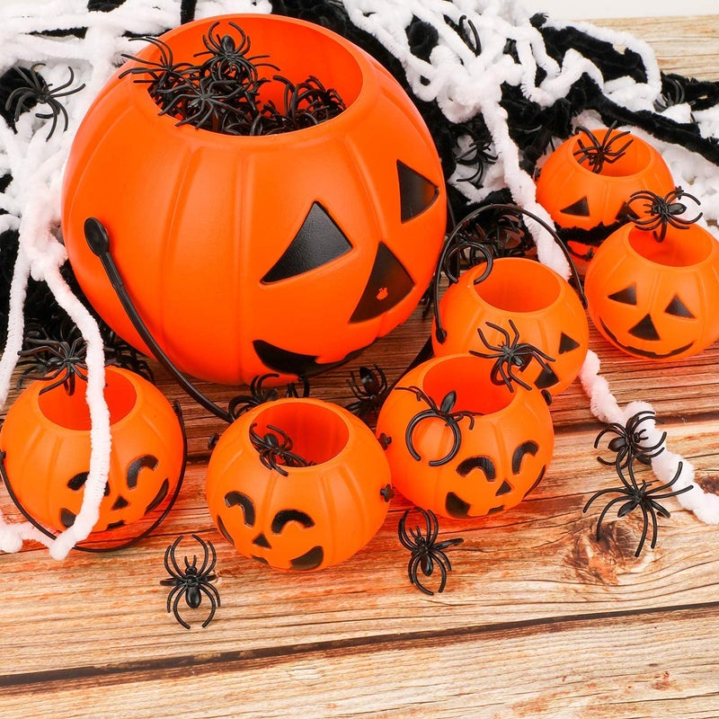 brown leaf brown leaf 7pcs Halloween Portable Pumpkin Buckets 1 Large Pupmkin Trick or Treat Pumpkin 6 Small JackOLantern Plastic Buckets for Party Favor Halloween Decoration  - Image 4
