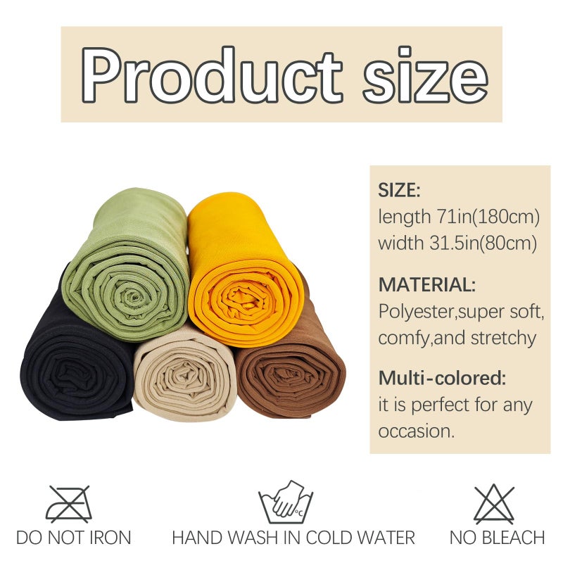 ARKBAODAN 5PS Stretch African Head Wraps for Five-color set Women - Long Jersey Turban Headwraps, Head Scarf, Headbands (Black, brown, brown, green, yellow) - Image 5