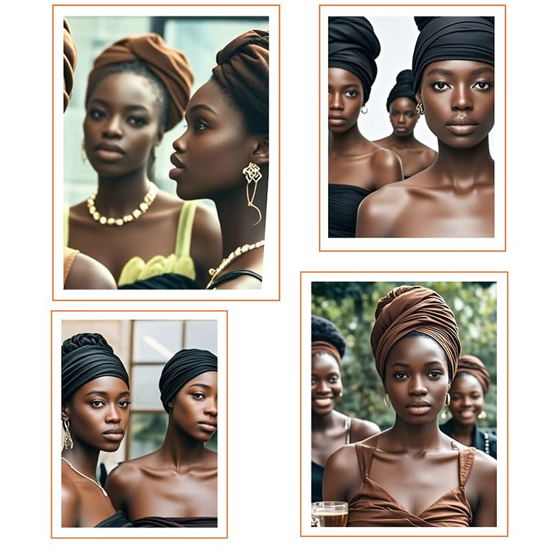 ARKBAODAN 5PS Stretch African Head Wraps for Five-color set Women - Long Jersey Turban Headwraps, Head Scarf, Headbands (Black, brown, brown, green, yellow) - Image 4