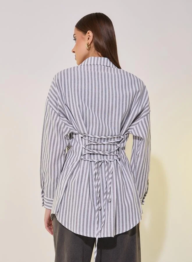 Take Two Striped Longline Shirt with Back Tie Detail