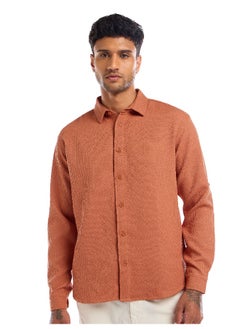Beyoung Rust Orange Full Sleeve Waffle Shirt For Men  - Image 5