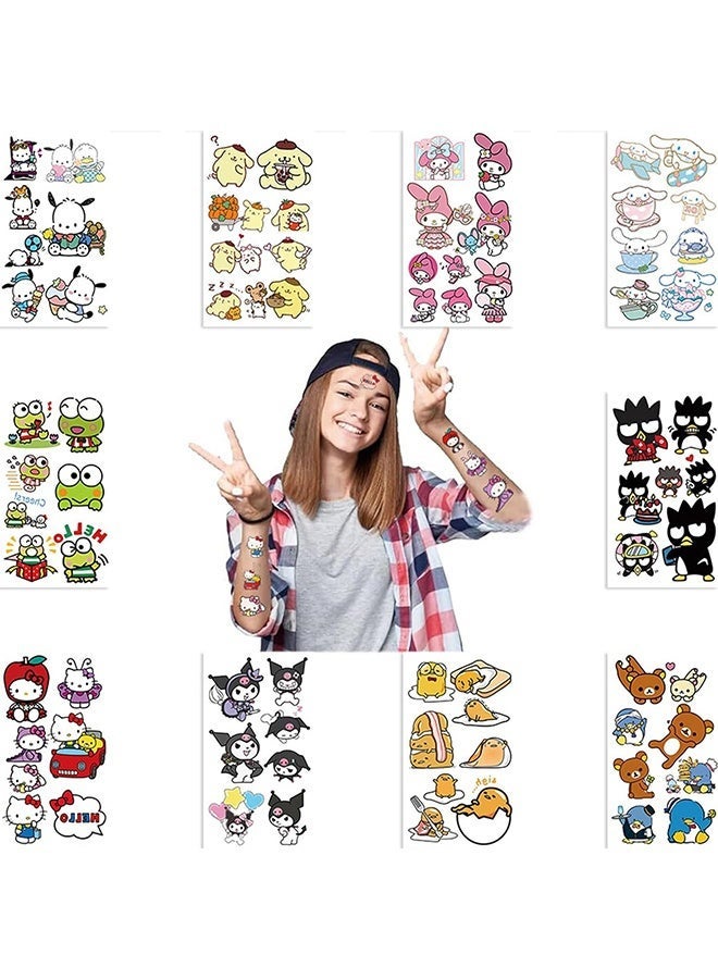 30 Sheets  Sanrio Cartoon Temporary Tattoos Face Stickers Melody Kuromi Cinnamoroll Pompompurin Keroppi Stickers For Kids Party Favors Costume Parties School Events Tattoos Art Make up Birthday Gifts - Image 5