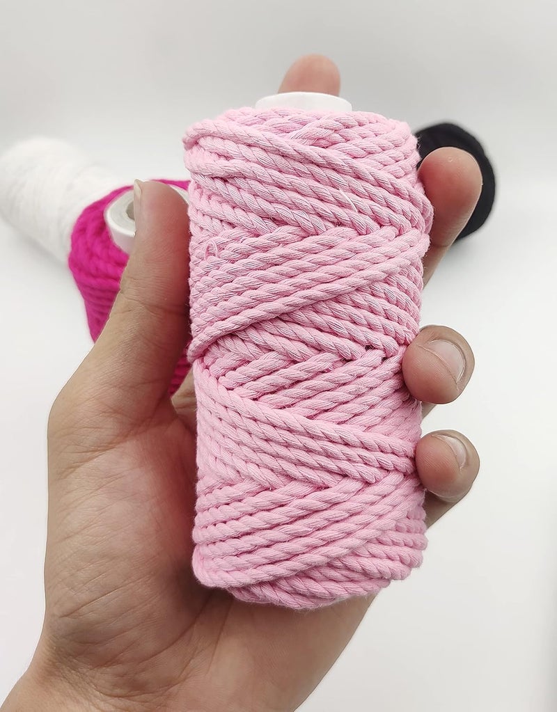 Bobbiny 3Ply Single Strand Macrame Cotton Cord Dori Each Color 4mm 100 Meter Thread for Macrame DIY and Other Projects_Bleach WhiteBlackBrownDark SkyBaby PinkN Pink - Image 4