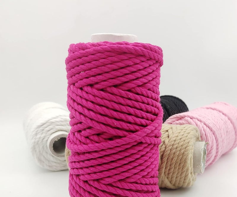 Bobbiny 3Ply Single Strand Macrame Cotton Cord Dori Each Color 4mm 100 Meter Thread for Macrame DIY and Other Projects_Bleach WhiteBlackBrownDark SkyBaby PinkN Pink - Image 3