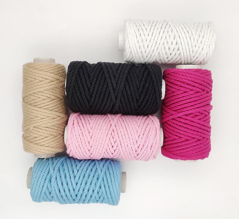 Bobbiny 3Ply Single Strand Macrame Cotton Cord Dori Each Color 4mm 100 Meter Thread for Macrame DIY and Other Projects_Bleach WhiteBlackBrownDark SkyBaby PinkN Pink - Image 2