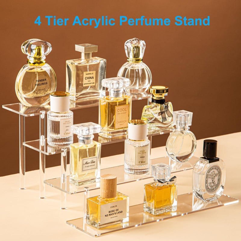 HENABLE 4 Tier Acrylic Perfume Organizer Stand, Clear Display Risers for Perfume, Cologne, Cosmetic, Skincare, Funko POP, Dessert Display, Cupcake Stand Holder - Image 2