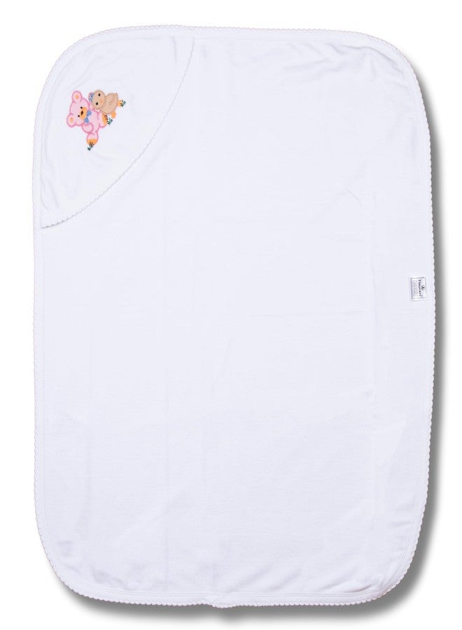 Tinycare Cotton Bath Hooded Towel for New Born, Extra Soft Double Side Terry Fabric Printed Towel for Kids/Toddler/Infants 72 x 72cm, Quick Absorbent, Reusable Towels (White- 1P) 0-12 Months - Image 1