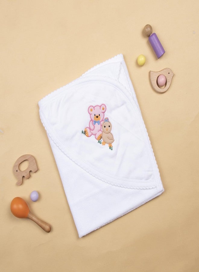 Tinycare Cotton Bath Hooded Towel for New Born, Extra Soft Double Side Terry Fabric Printed Towel for Kids/Toddler/Infants 72 x 72cm, Quick Absorbent, Reusable Towels (White- 1P) 0-12 Months - Image 2