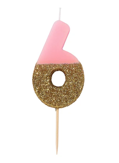 Talking Tables Pink & Gold Glitter Number Candle - 6