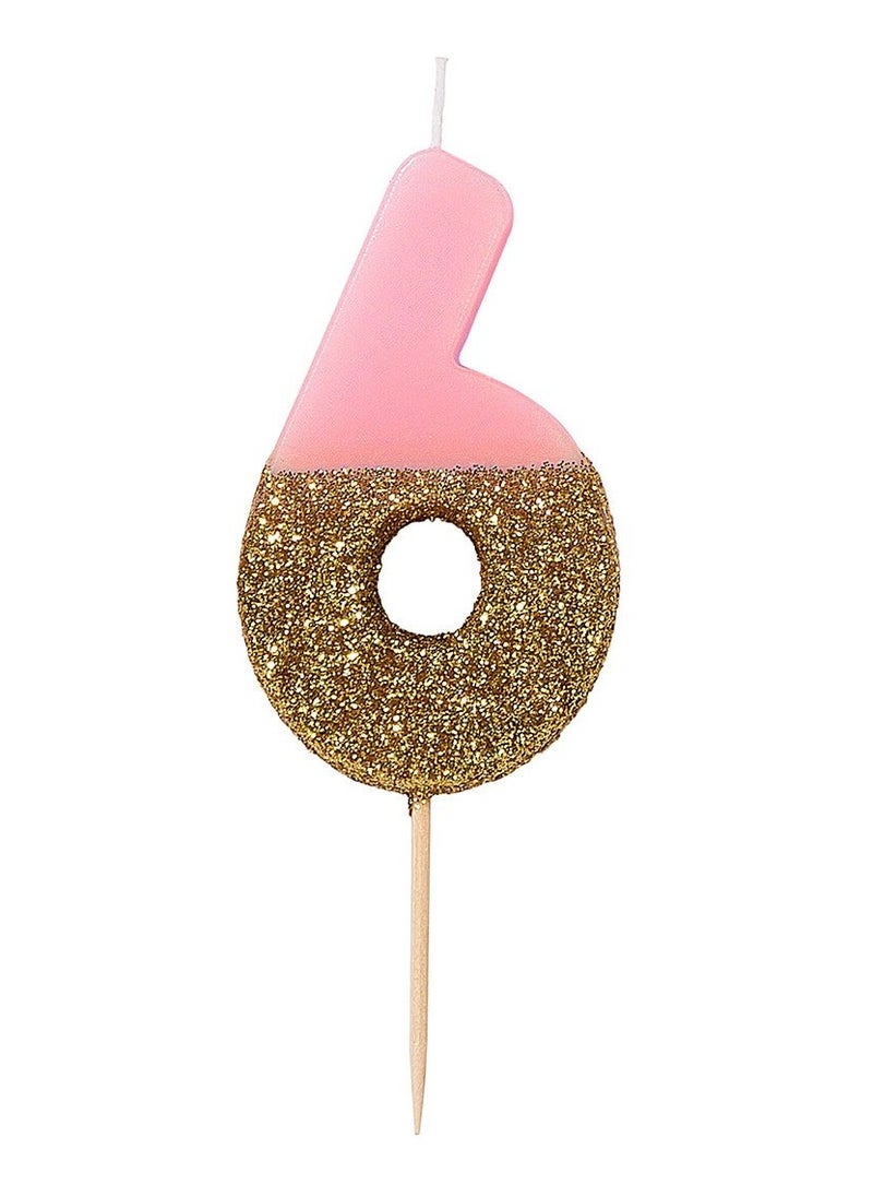 Talking Tables Pink & Gold Glitter Number Candle - 6  - Image 1