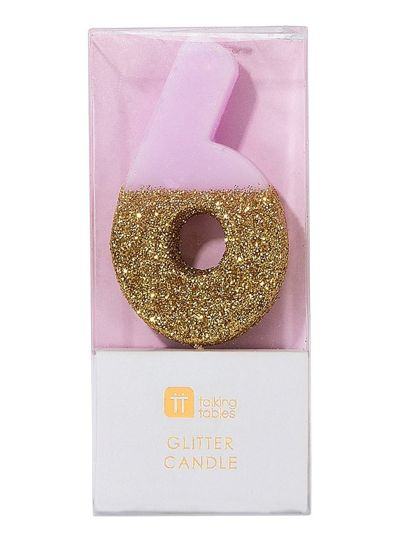 Talking Tables Pink & Gold Glitter Number Candle - 6  - Image 2