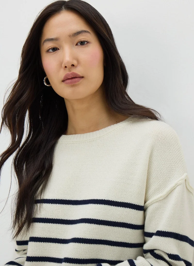 Matalan Ivory Exposed Seam Stripe Jumper