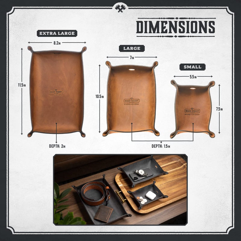 Main Street Forge Leather Valet Tray for Men â€“ Rustic EDC Organizer for Keys, Phone & Wallet â€“ Made in USA â€“ Whiskey Barrel Brown - Image 2