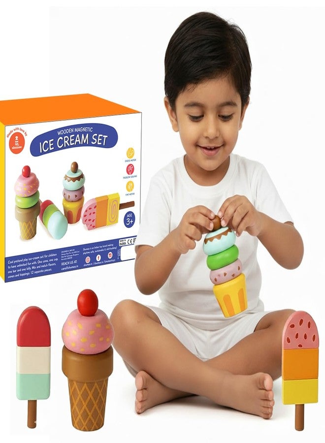 Shumee Wooden Ice Cream Magnetic Toy Set | (3 Years+) | Pretend Play Kitchen & Montessori Toy | 10 Pieces | Fun Learning & Creativity | Gift for Kids | Safe & Durable | Activity Game with Ice Cream - Image 1