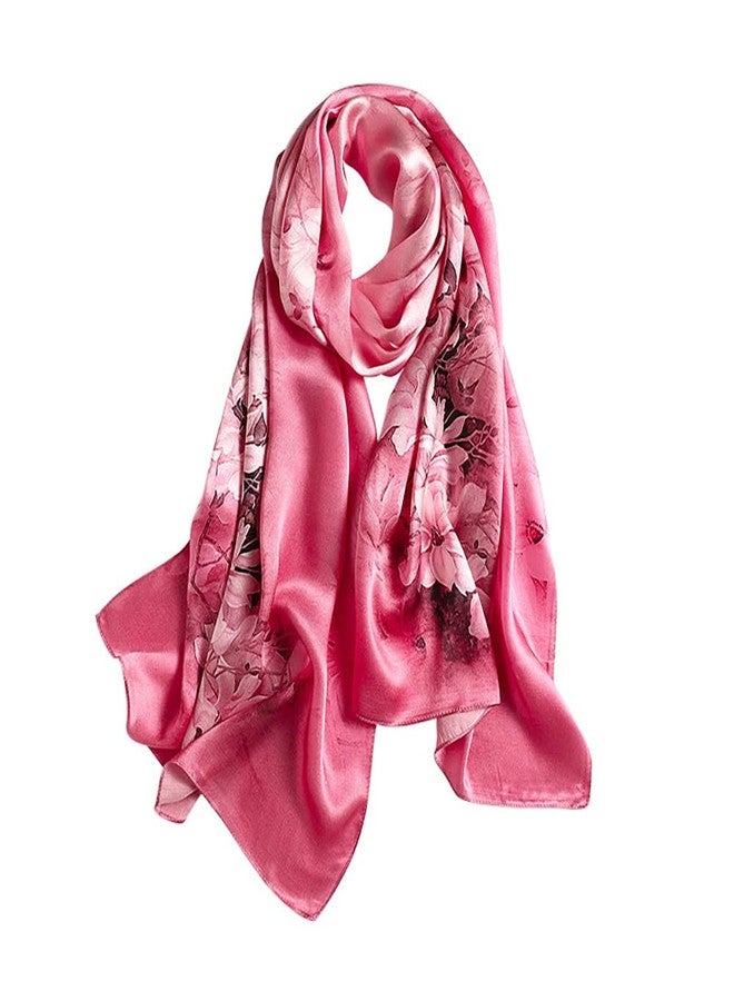MEISEE 100% Mulberry Silk Long Scarf for Women Large Oblong Sunscreen Shawls Wraps Neck Headscarf Hair Wraps Gift Packed, 23-pink Flower, 67*21in - Image 1
