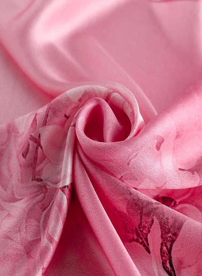 MEISEE 100% Mulberry Silk Long Scarf for Women Large Oblong Sunscreen Shawls Wraps Neck Headscarf Hair Wraps Gift Packed, 23-pink Flower, 67*21in - Image 3