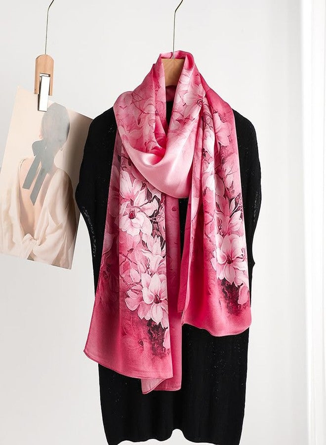 MEISEE 100% Mulberry Silk Long Scarf for Women Large Oblong Sunscreen Shawls Wraps Neck Headscarf Hair Wraps Gift Packed, 23-pink Flower, 67*21in - Image 2