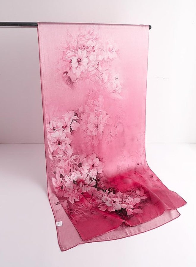 MEISEE 100% Mulberry Silk Long Scarf for Women Large Oblong Sunscreen Shawls Wraps Neck Headscarf Hair Wraps Gift Packed, 23-pink Flower, 67*21in - Image 5