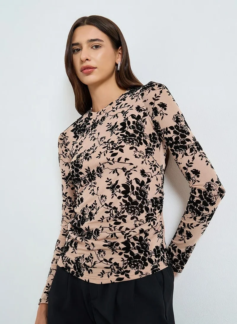 Take Two Leaf Printed Round Neck Top