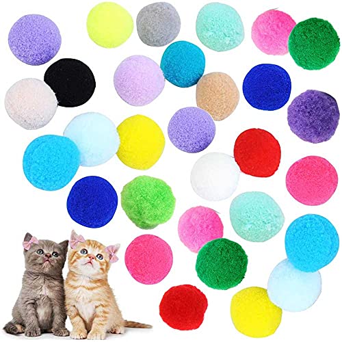 VOVIGGOL 30Pcs 1.3 Inch Cat Toy Balls Soft Kitten Pompom Toys Indoor Cats Interactive Playing Quiet Ball Cats Favorite Toy, Cat Pom Pom Balls for Craft DIY Creative Crafts Decorations (Assorted Color) - Image 1